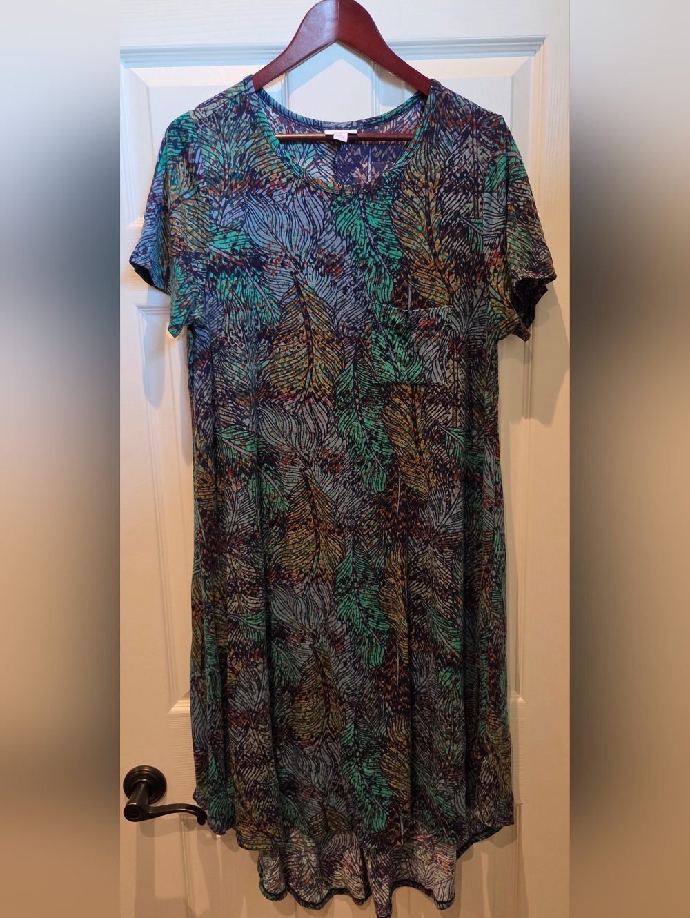 LuLaRoe Hi-Low Dress- multi-color abstract print - teal, navy, tan, Rust